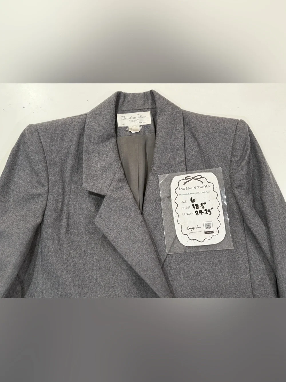 Christian Dior The Suit Vintage Gray Pure Wool Blazer Pencil Skirt Set Size 6 US